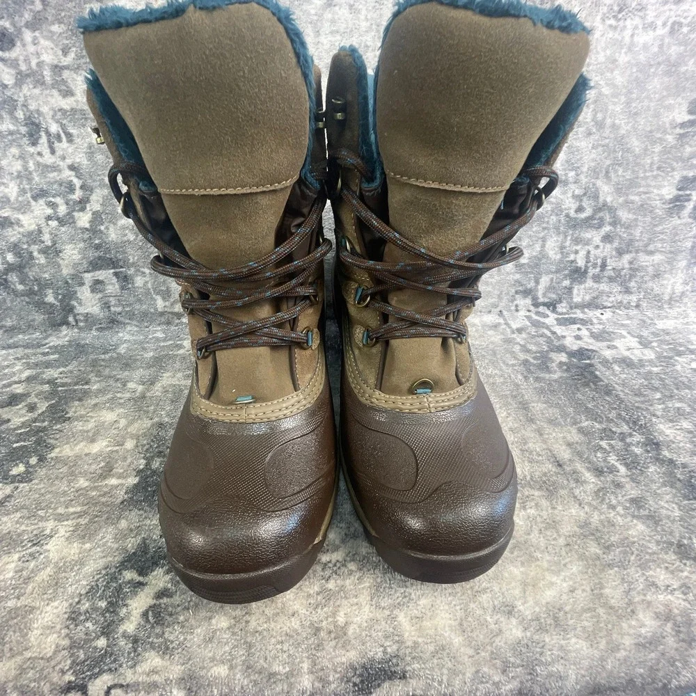 The North Face Womens 10 Chilkat III Winter Boots Brown Tan Leather Rubber